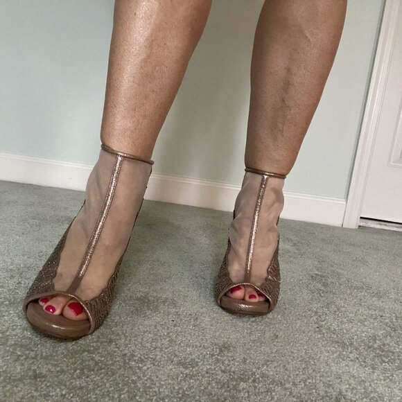 Jessica Simpson Radko Embellished Peep Toe Booties Champagne Size 6 Bran… - Picture 2 of 6